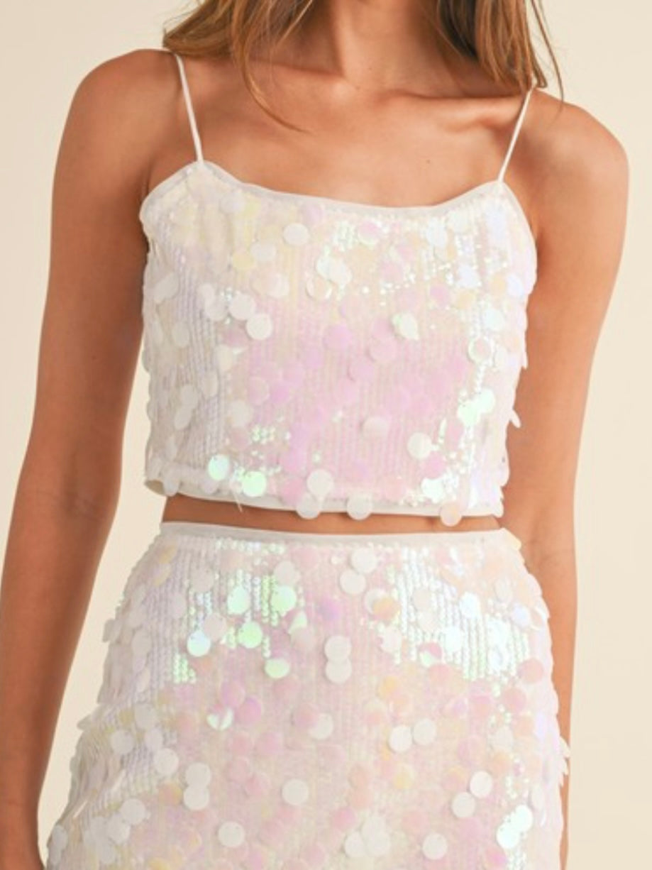 Iridescent White Strap Crop Top