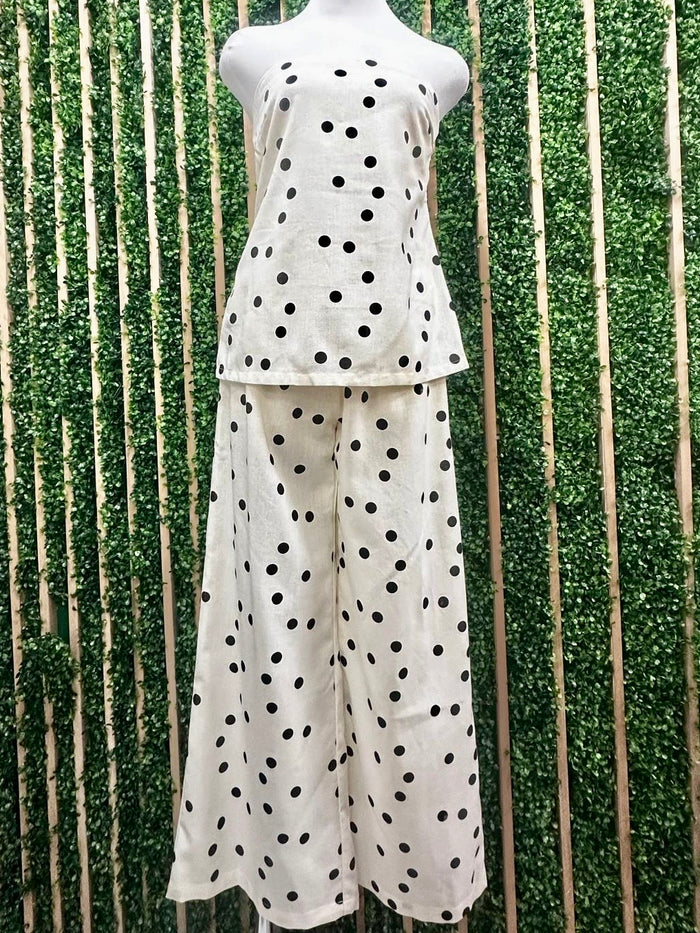 Cream Dots Wide Leg Pant