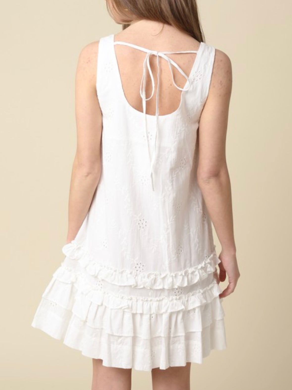 White Eyelet Ruffled A Line Short Dress