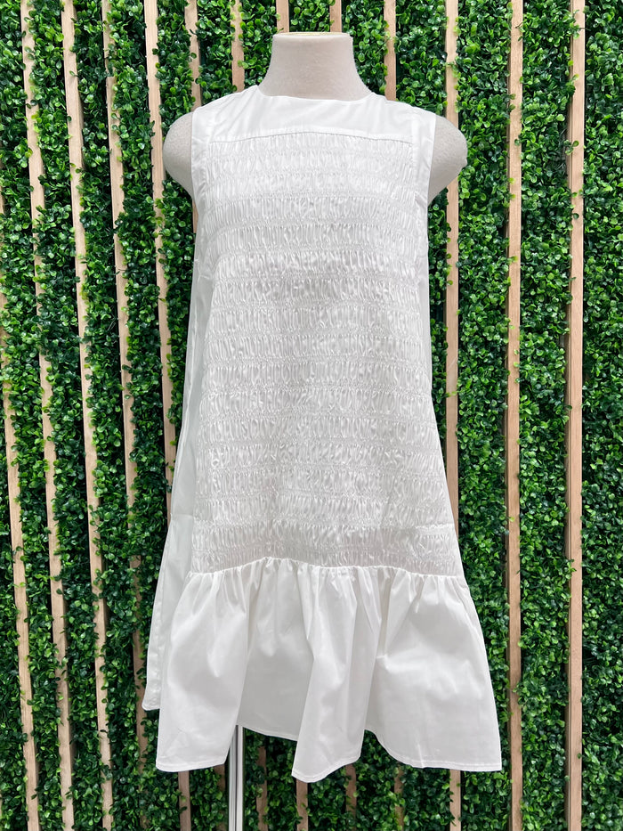 White Smocked Short Dress