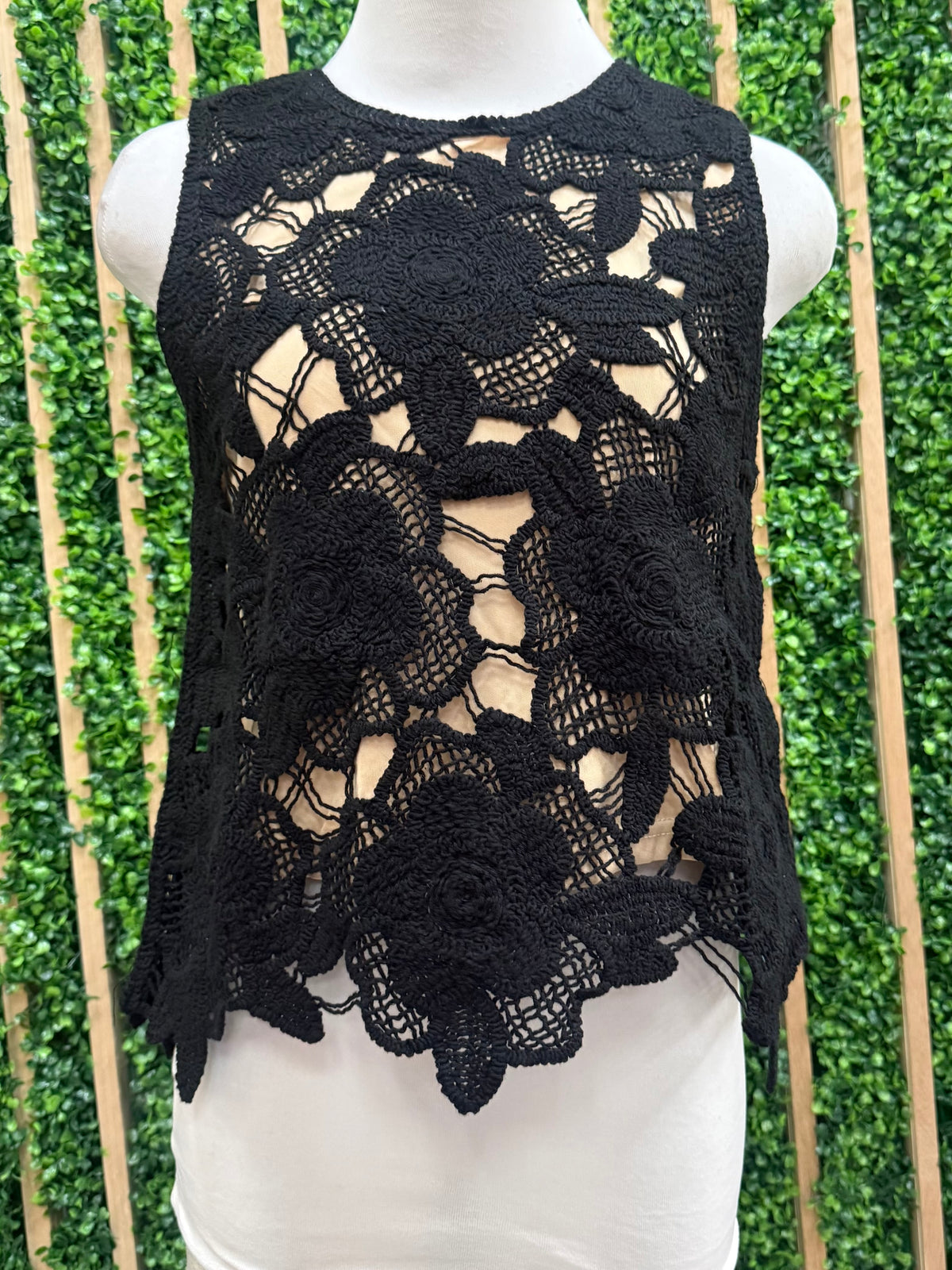 Black Lace Crochet A Line Top