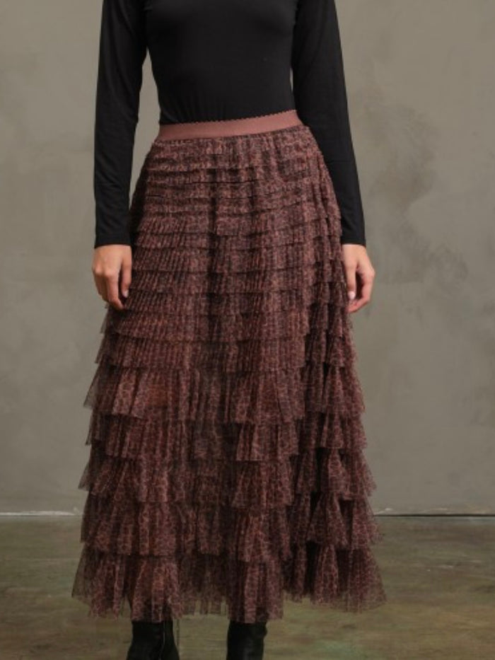 Brown Leopard Mesh Skirt