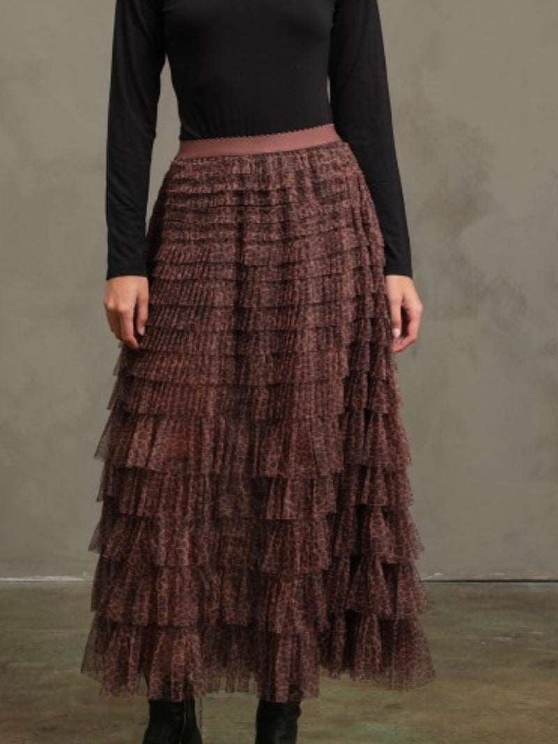 Brown Leopard Mesh Skirt