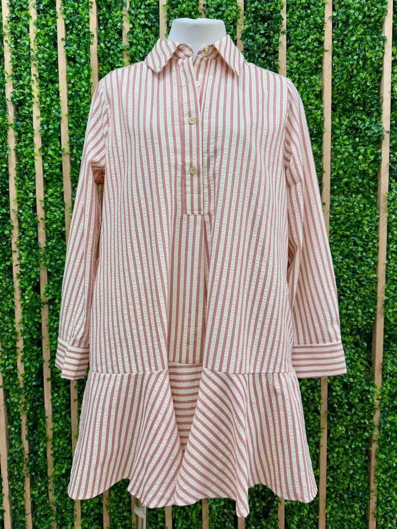 Pink Striped Drop Waist Blouse Dress