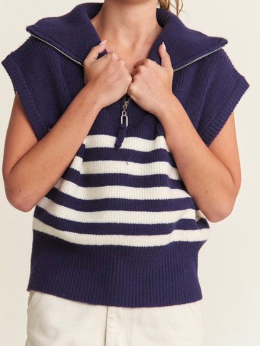 Bottom Striped Sleeveless Sweater