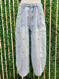 Studded Barrel Denim Pants
