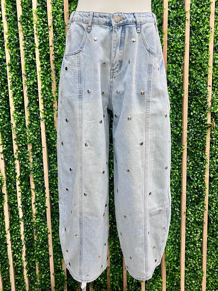 Studded Barrel Denim Pants