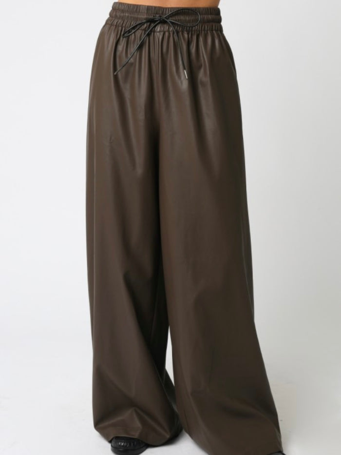 Elastic Waist Pleather Wide Leg Pants