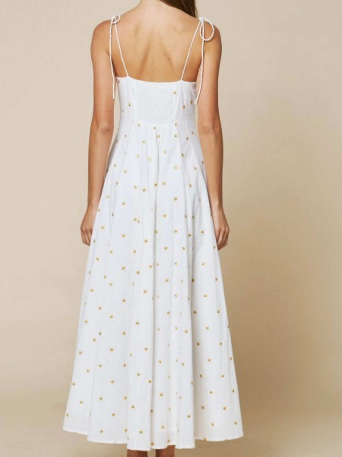 White & Gold Star Tie-Shoulder Maxi Dress