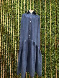 Dark Denim Drop Waist Sleeveless Blouse Maxi Dress