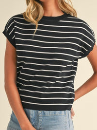 Short Sleeve Stripe Sweater Top