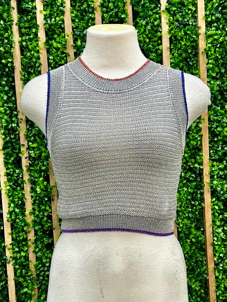 Color Trim Metallic Knitted Links Vest