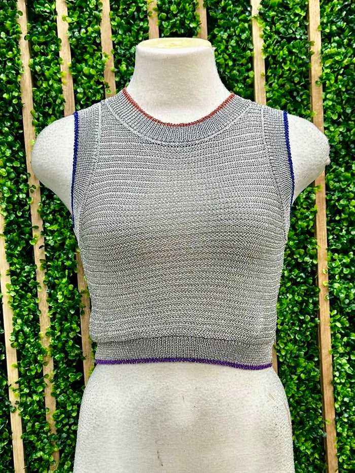 Color Trim Metallic Knitted Links Vest