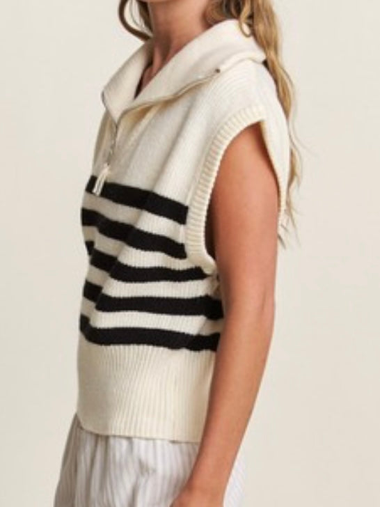 Bottom Striped Sleeveless Sweater