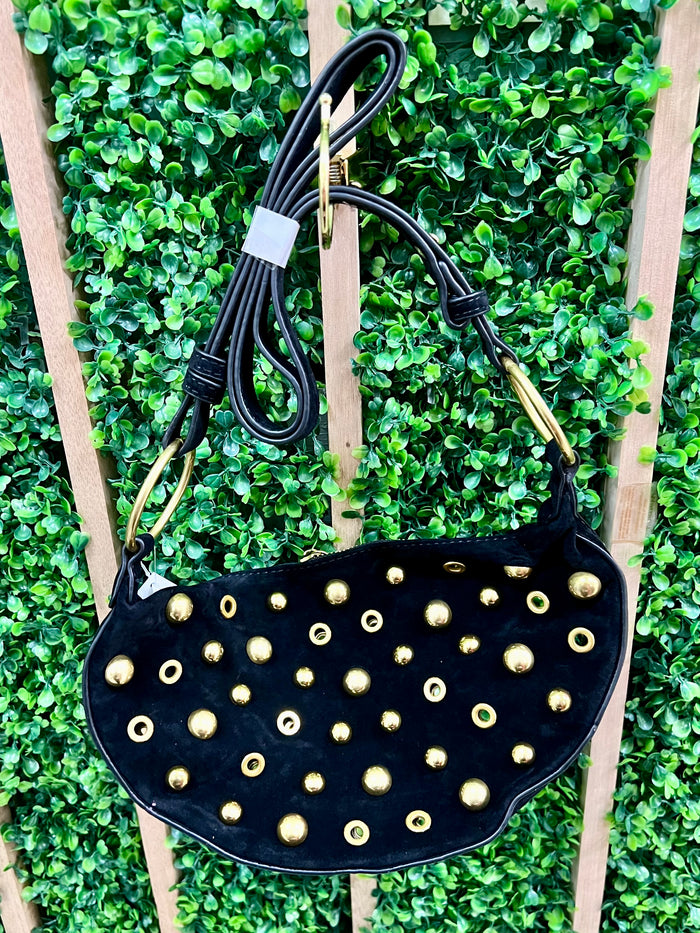 Beautiful Studded Half Moon Crossbody Bag