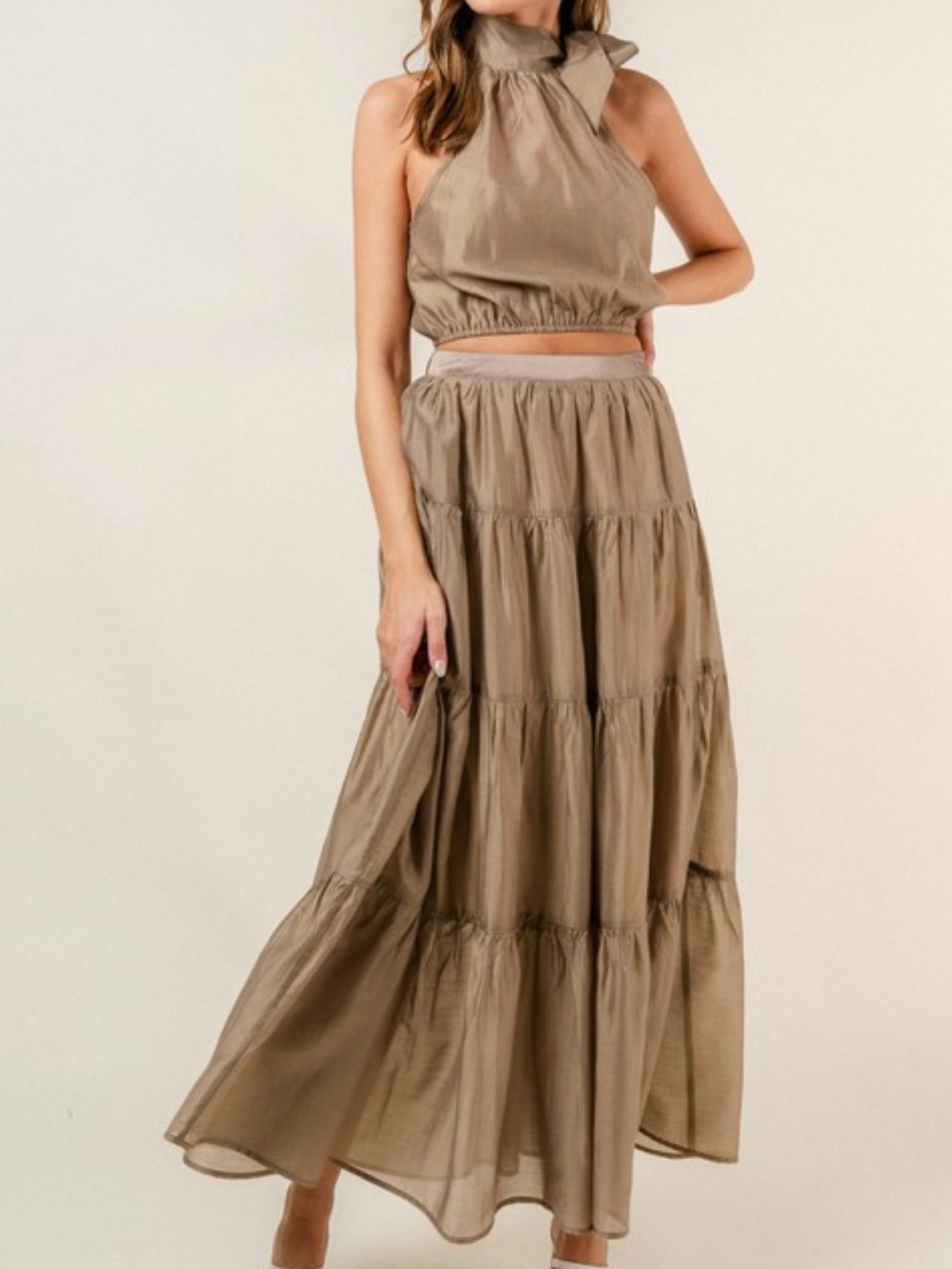 Beautiful Tan Chiffon Halter Top