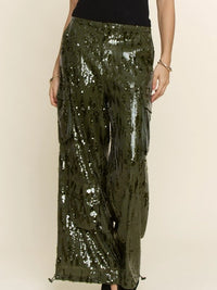 Olive Green Sequin Cargo Pants