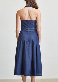 Halter Neck Contrast Stitch Denim Midi Dress