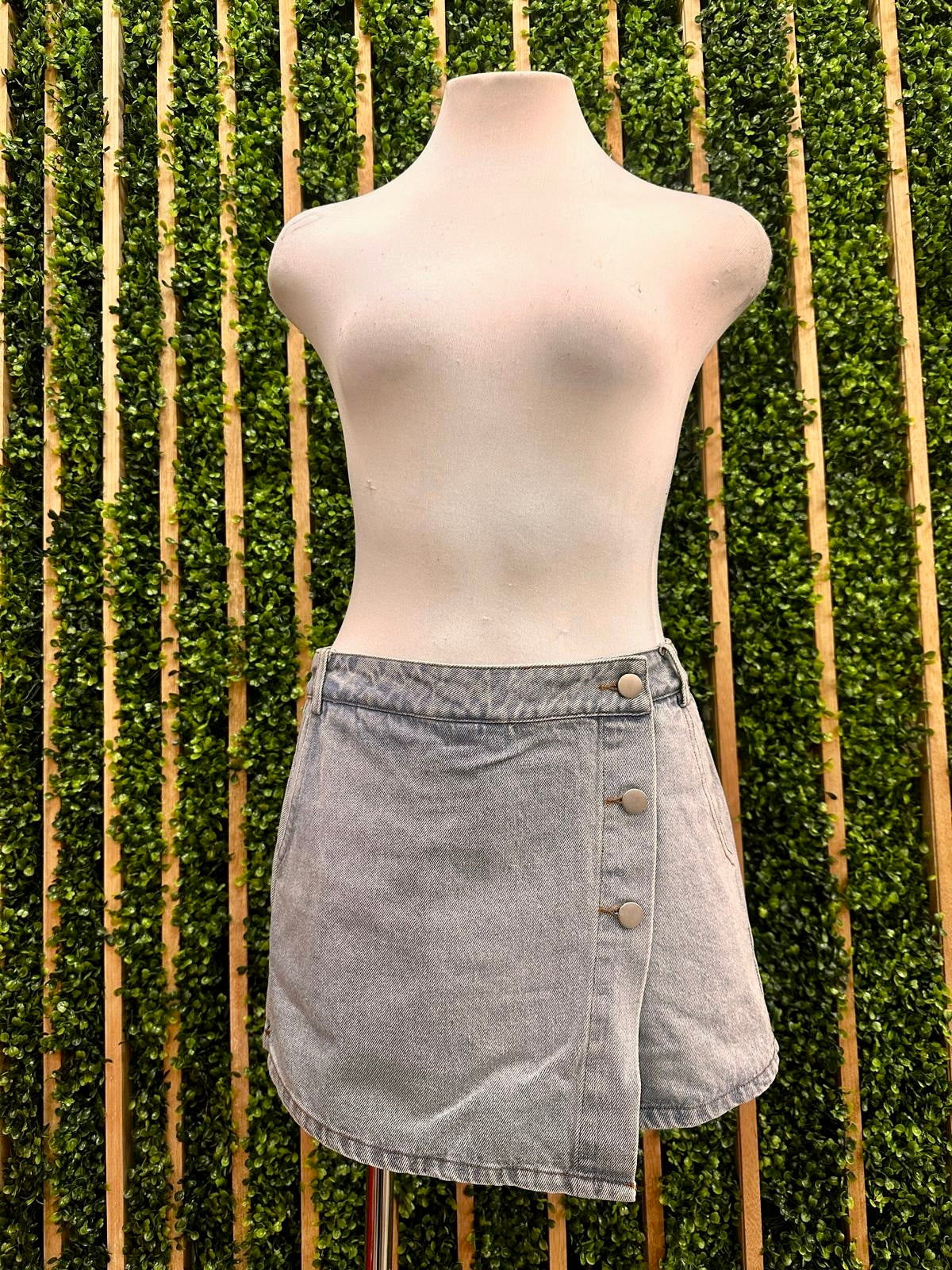 Light Denim Front Button Wrap Skort