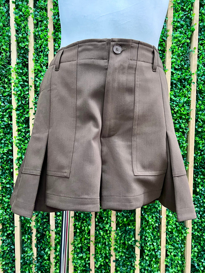 Brown Pleated Trouser Shorts