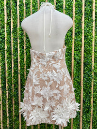Exquisite White 3D Flower Detail Short Dress