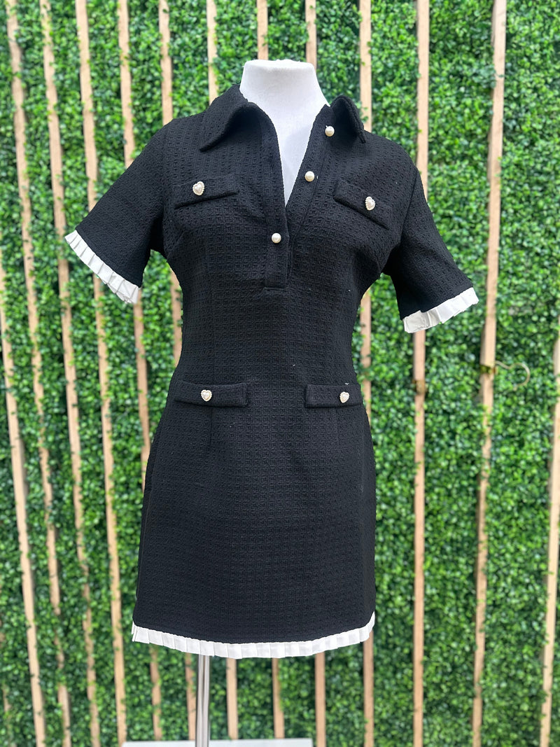 Elegant Pearl Detail Tweed Blouse Dress