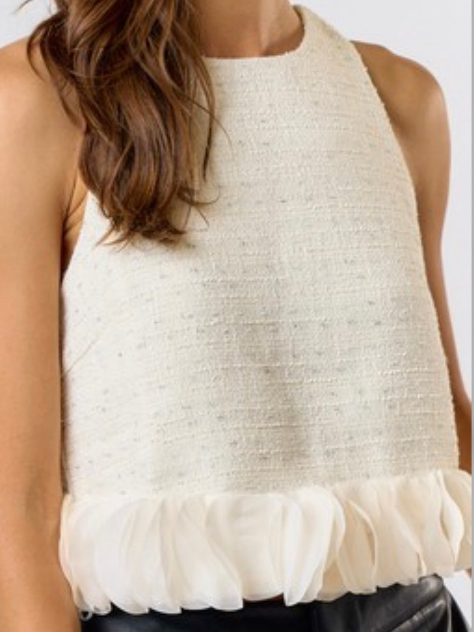 Exquisite Circle Trim Ivory Tweed Top