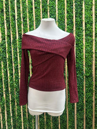 Off Shoulder Long Sleeve Knit Top