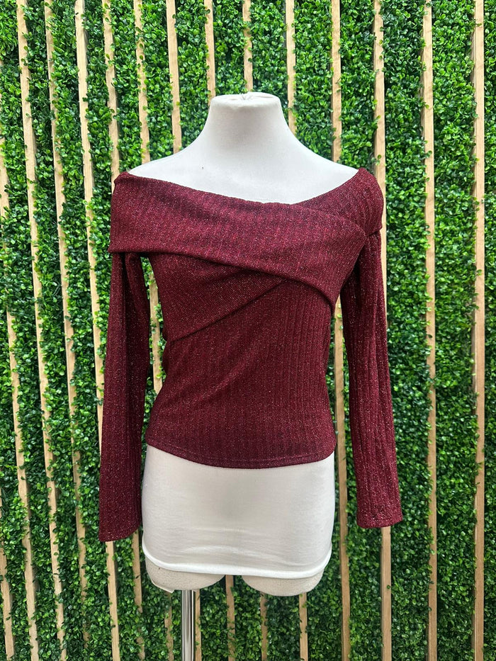 Off Shoulder Long Sleeve Knit Top