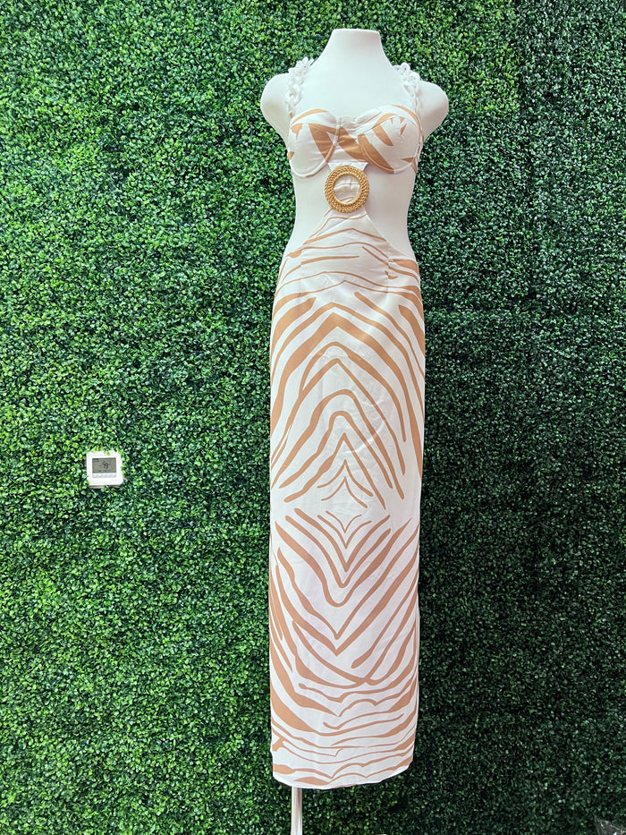 Zebra Print Chain Detail Cutout Maxi Dress