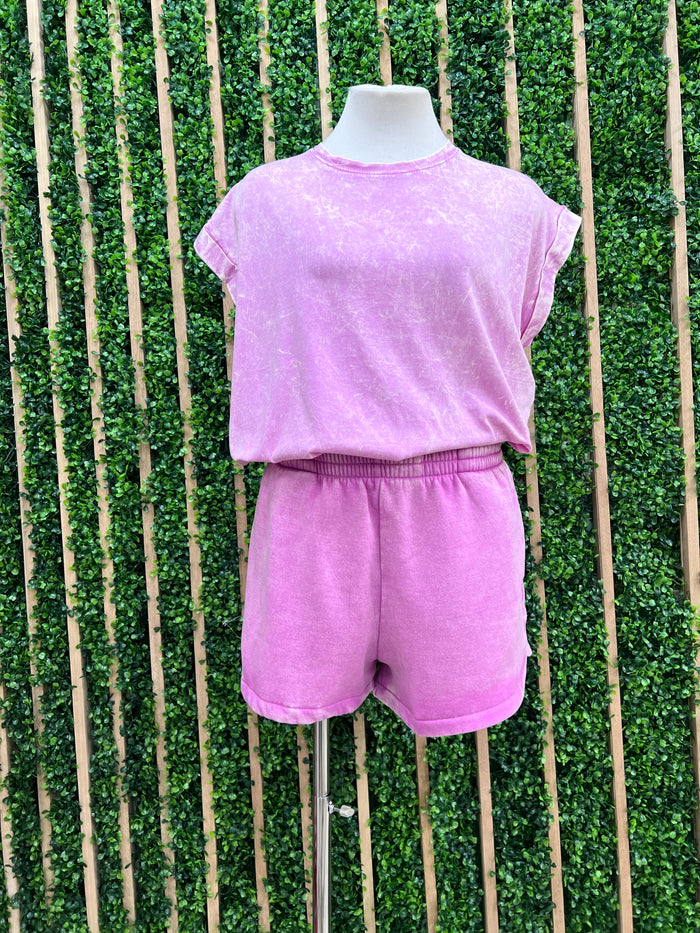 Acid Wash Short Pant Set