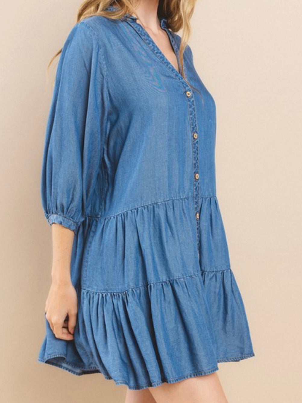 Medium Tencel Tiered Denim Short Dress