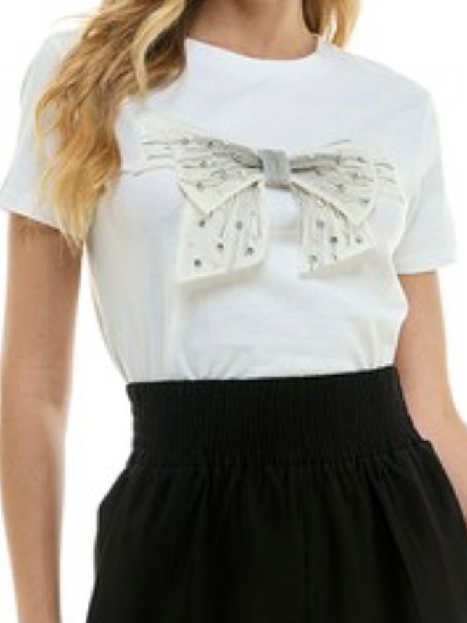 Embellished Tulle Bow Shirt