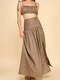 Mocha Cropped Top And High Waisted Maxi Skirt Set