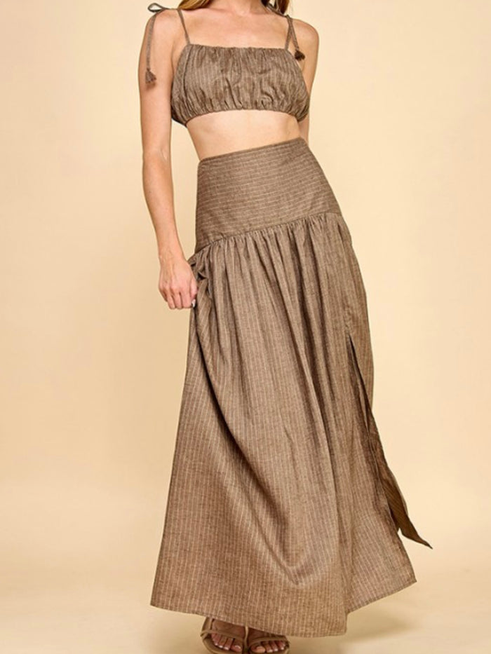 Mocha Cropped Top And High Waisted Maxi Skirt Set