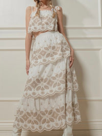 White Embroidered Strapless Maxi Skirt Set