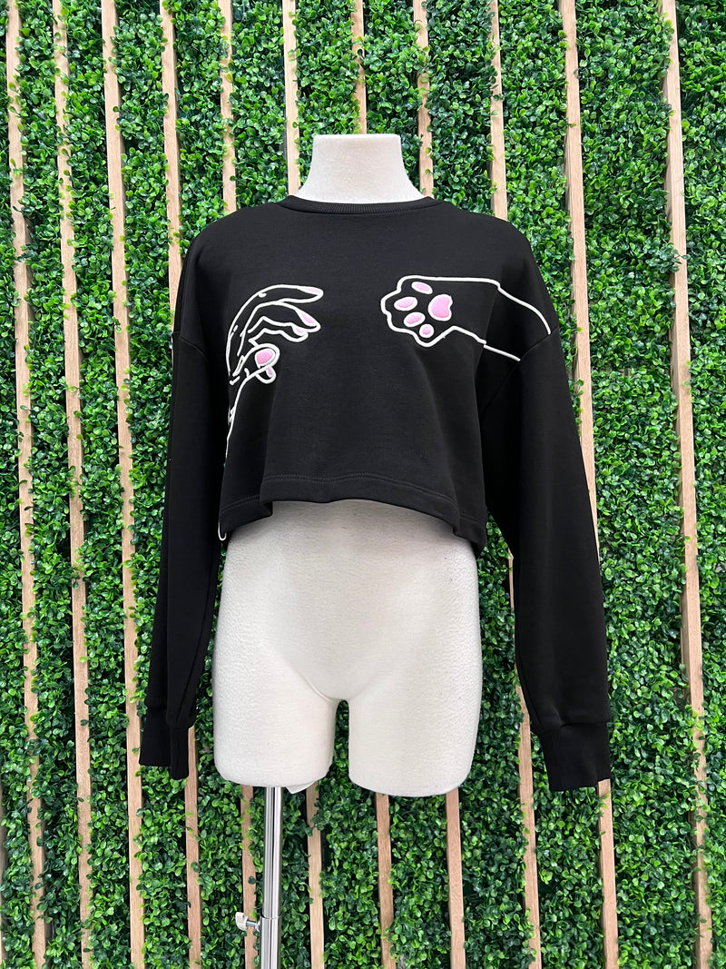 Black Embroidered Crop Top