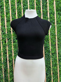 Solid Ribbed Round Neck Crop Top