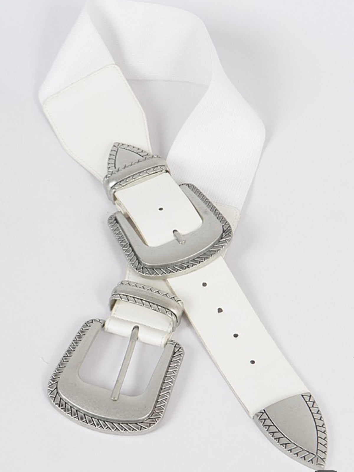 White Silver Western Buckle Belt