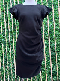 Round Neck Flutter Cap Sleeve Ruched Detail Dress