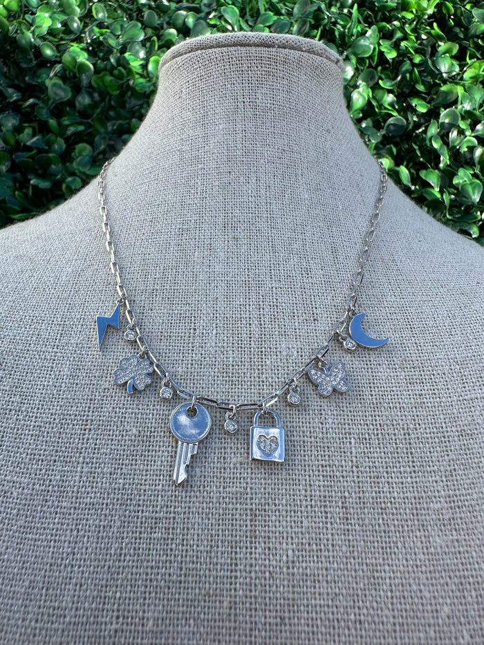 Key Lock Multi Charm Necklace