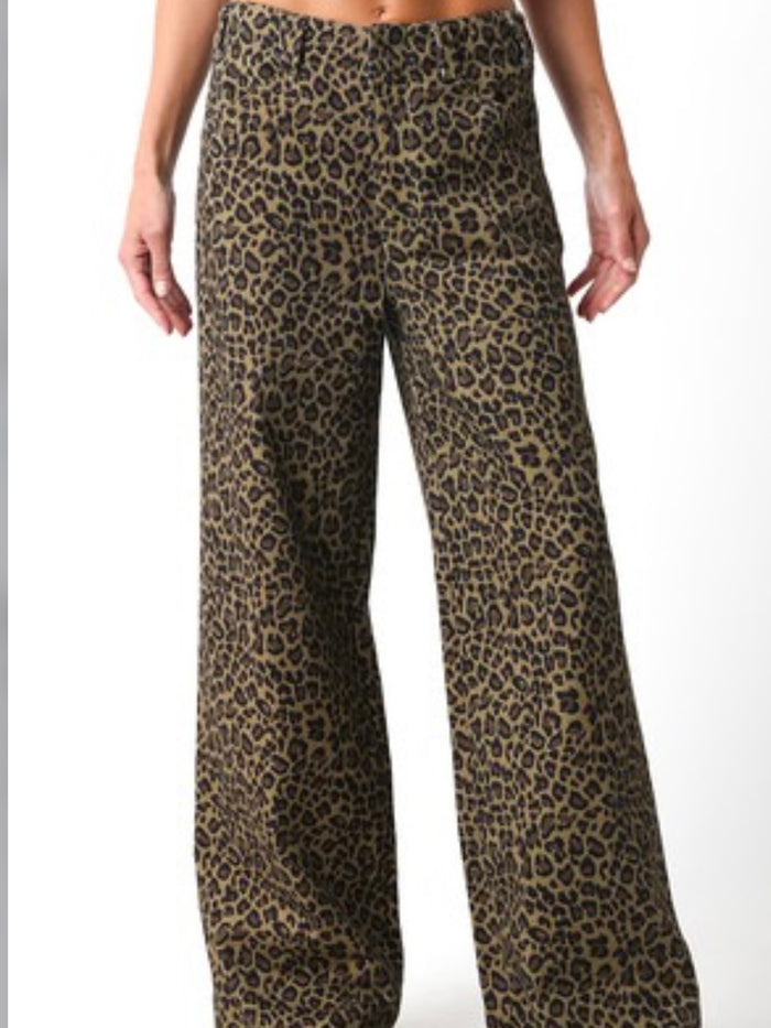 Olive Leopard Wide Leg Denim