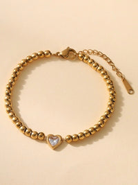 Crystal Heart Charm Bead Bracelet