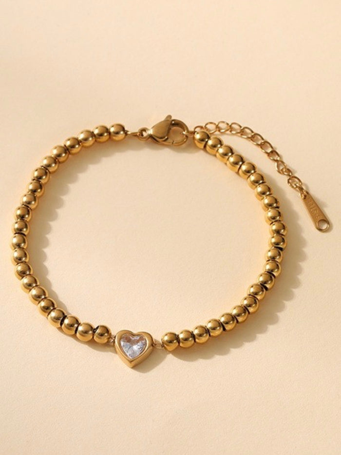 Crystal Heart Charm Bead Bracelet