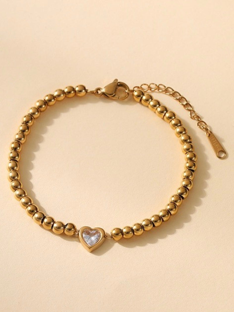 Crystal Heart Charm Bead Bracelet