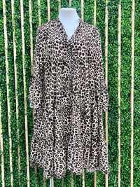 Brown Leopard Tiered Short Dress