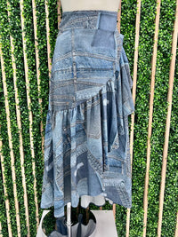 Denim Print Wrap Skirt