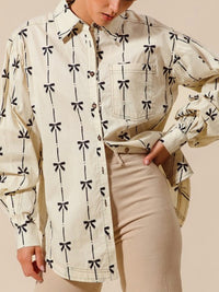 Bow Print Button Down Blouse
