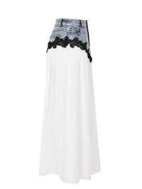 Midnight Romance Contrast Lace Denim Maxi Skirt