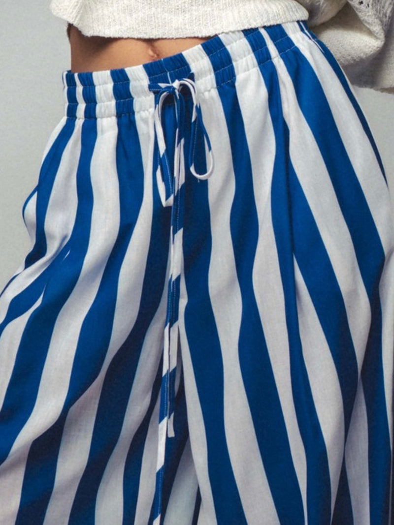 Striped Linen Blend Wide Leg Pants